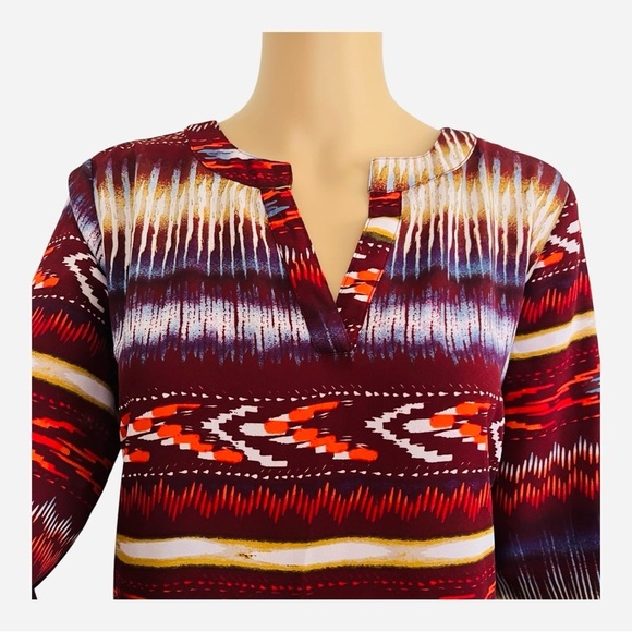 Cato casual pullover top M multicolor long sleeves round neck abstract print - Picture 2 of 13